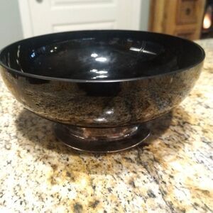 Vintage Atlantis Black Glass Vintage Serving Bowl Portugal Metal Base